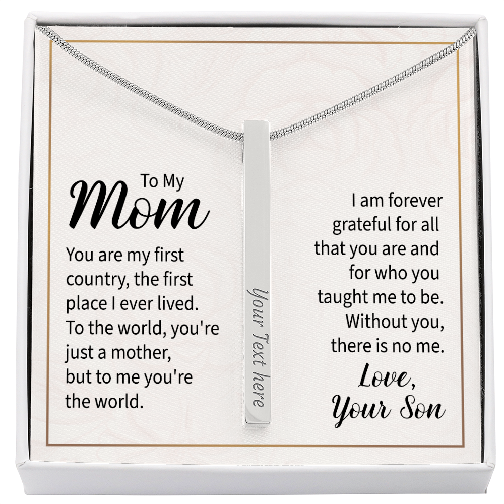Engraved 4-Sided Stick Necklace with Message Card for Mom - Mother's Day Gift