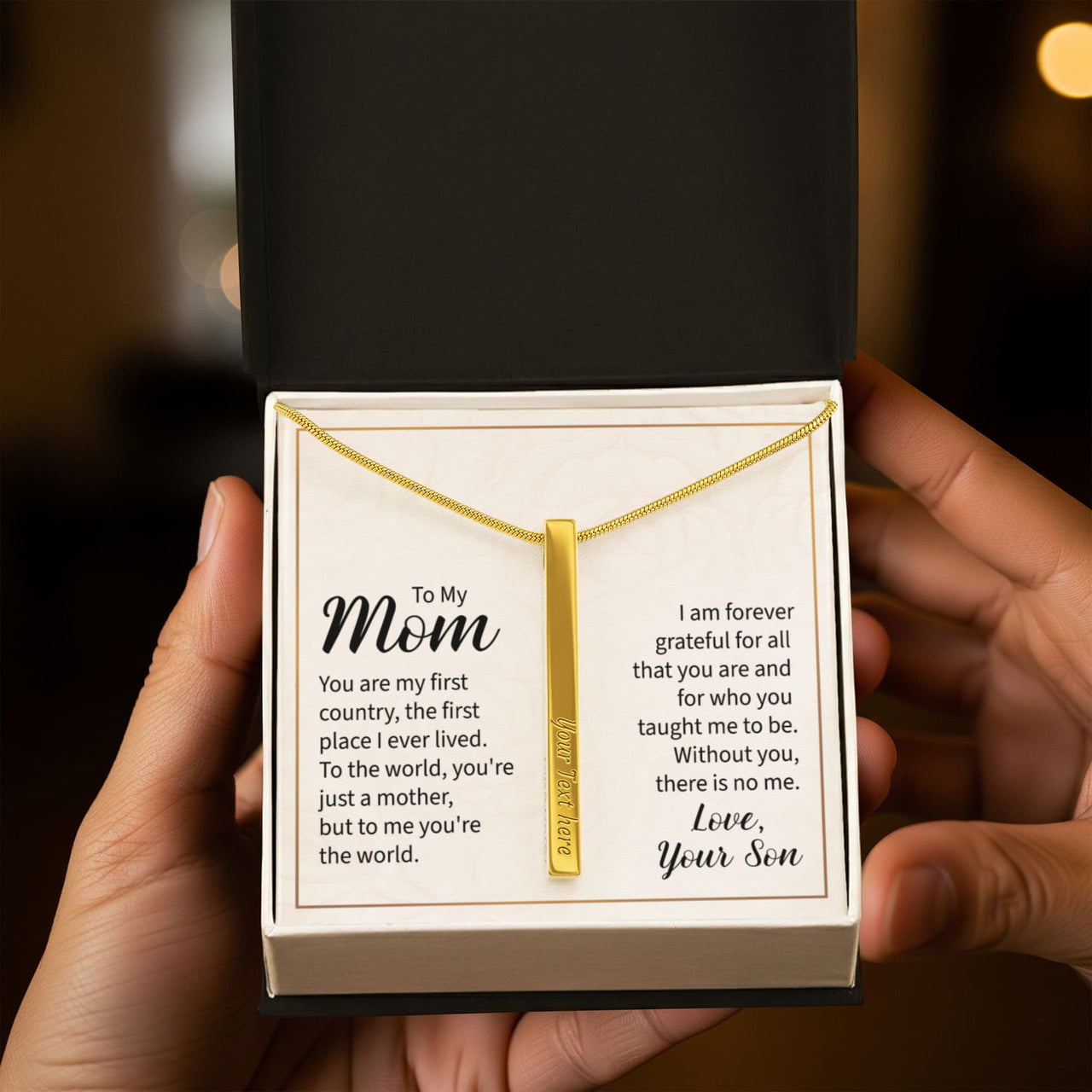 Engraved 4-Sided Stick Necklace with Message Card for Mom - Mother's Day Gift