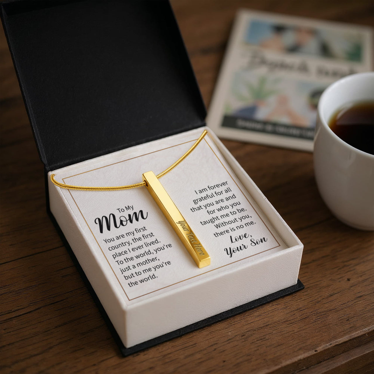 Engraved 4-Sided Stick Necklace with Message Card for Mom - Mother's Day Gift