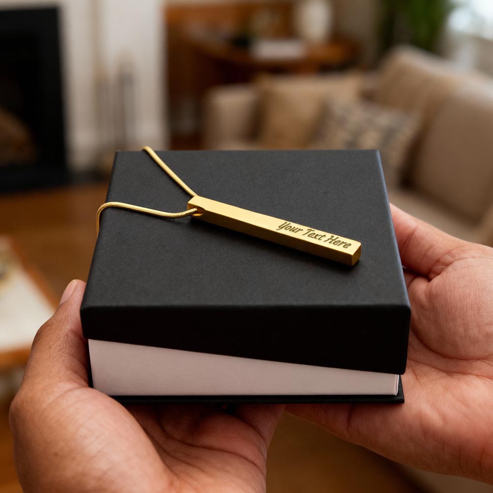 Engraved 4-Sided Stick Necklace with Message Card for Mom - Mother's Day Gift