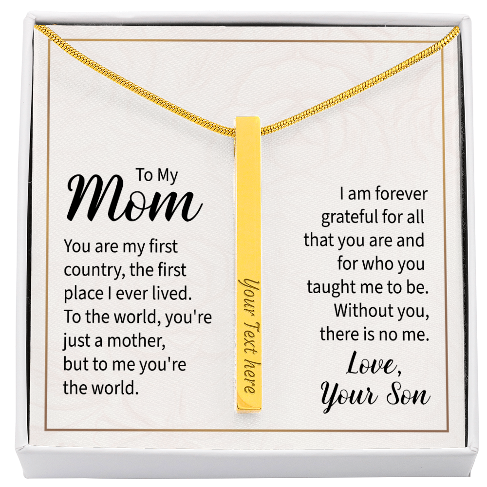 Engraved 4-Sided Stick Necklace with Message Card for Mom - Mother's Day Gift