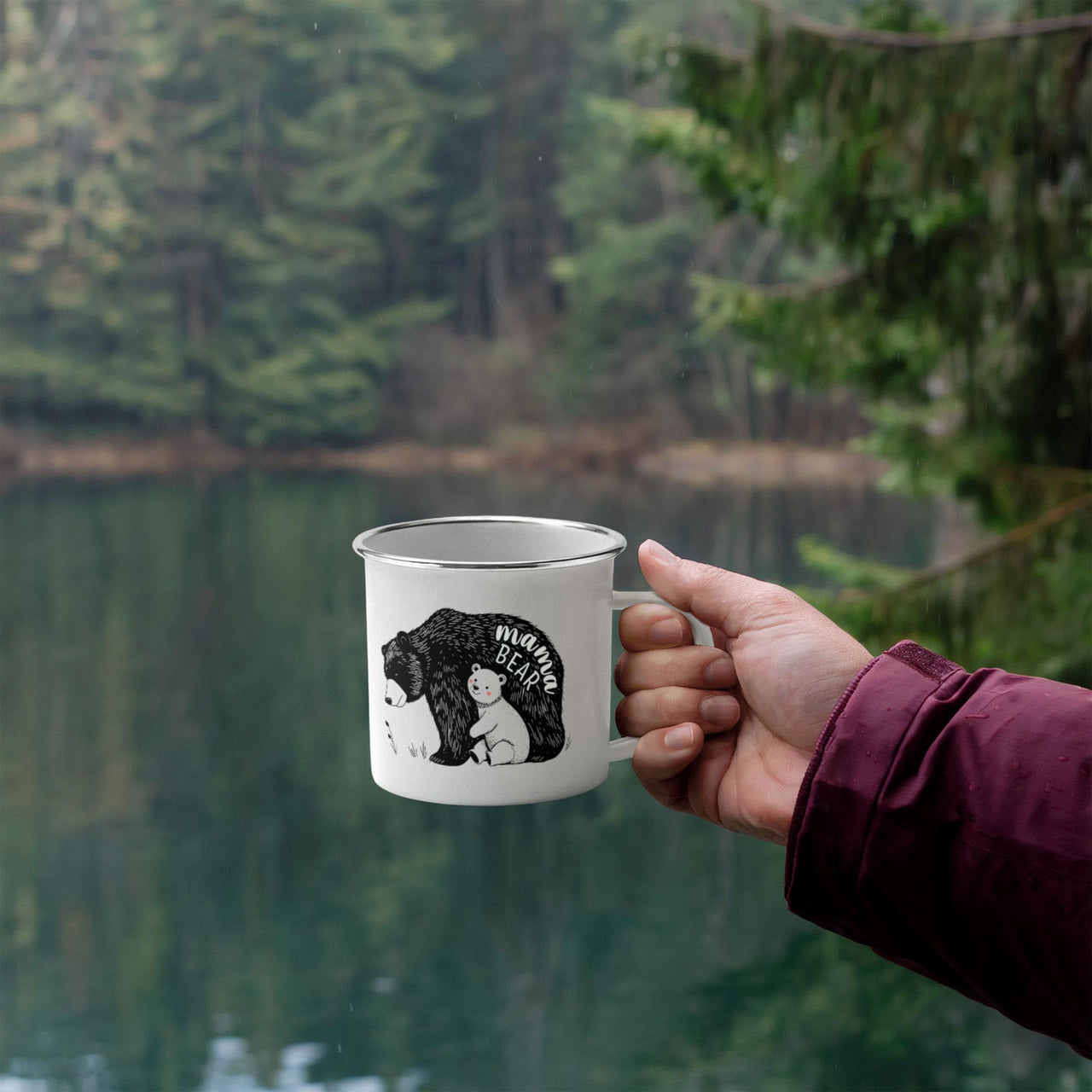 12oz Enamel Camping Mug for Mom - Mother's Day Gift - Mama Bear