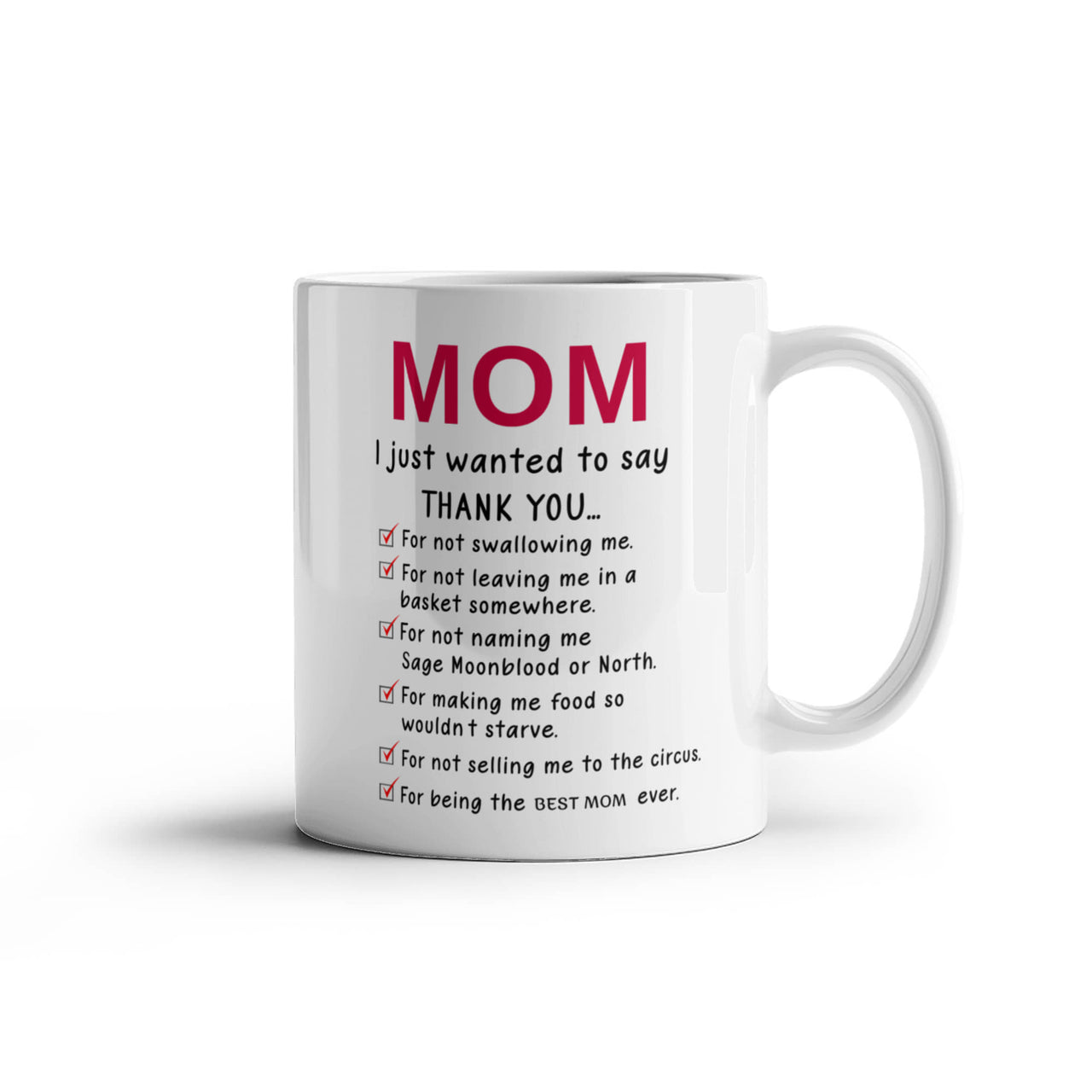 Funny White Ceramic Mug for Mom - Mother's Day Gift - Mom I Just Wanted to Say Thanks
