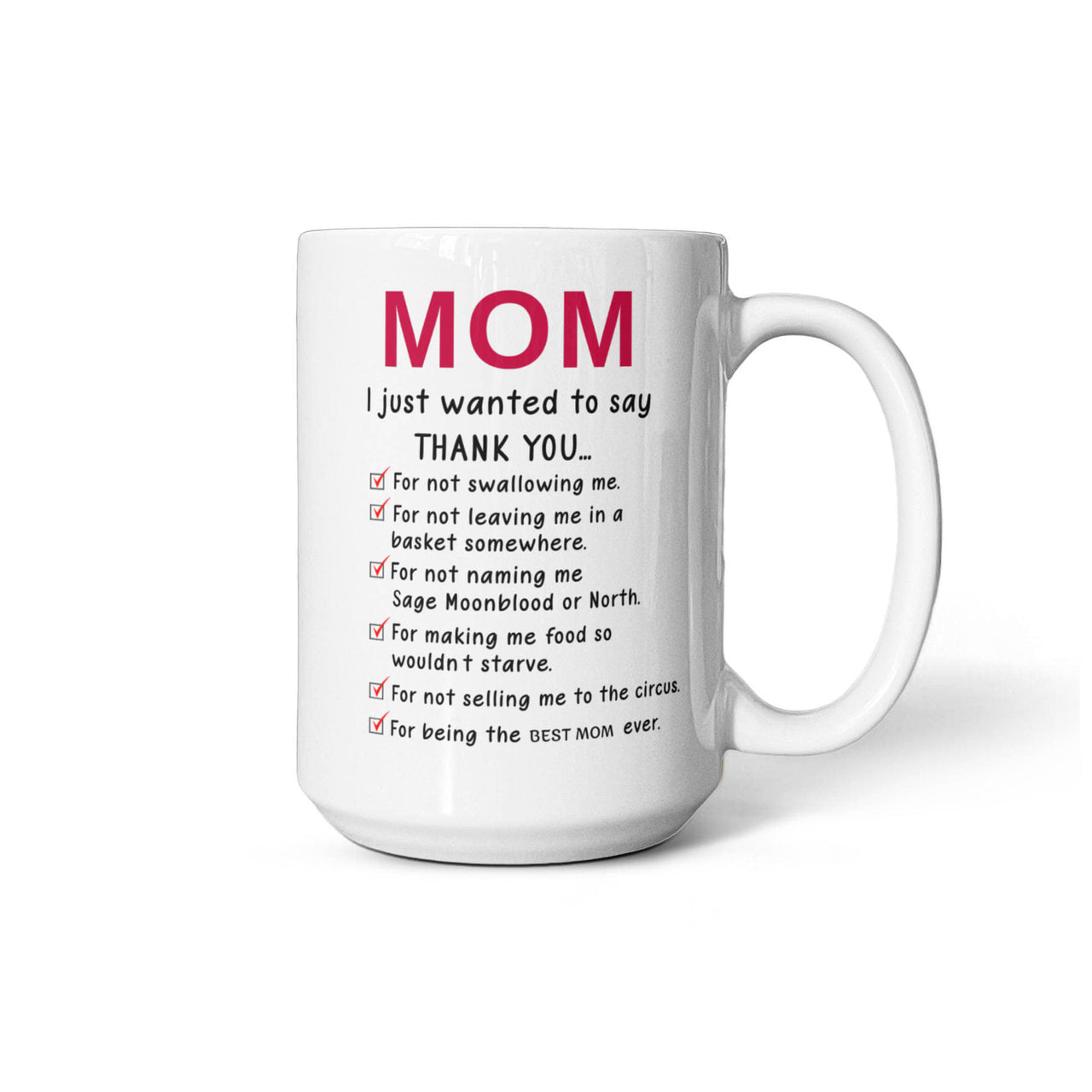 Funny White Ceramic Mug for Mom - Mother's Day Gift - Mom I Just Wanted to Say Thanks