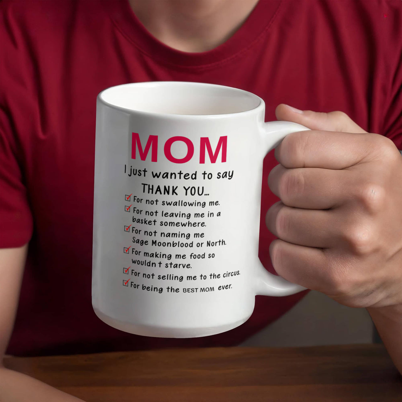 Funny White Ceramic Mug for Mom - Mother's Day Gift - Mom I Just Wanted to Say Thanks