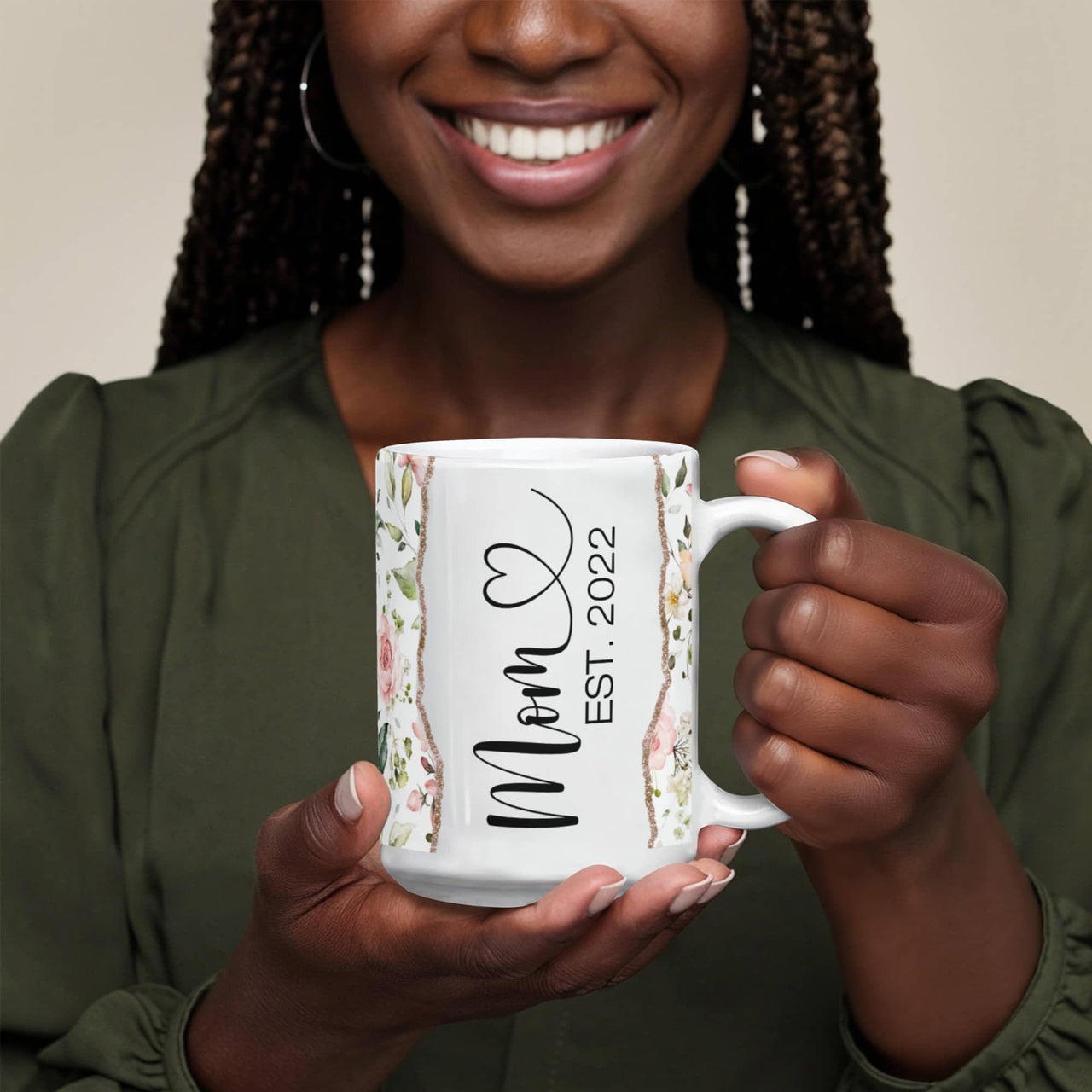 Personalized White Ceramic Mug for Mom - Mother's Day Gift - Mom EST.