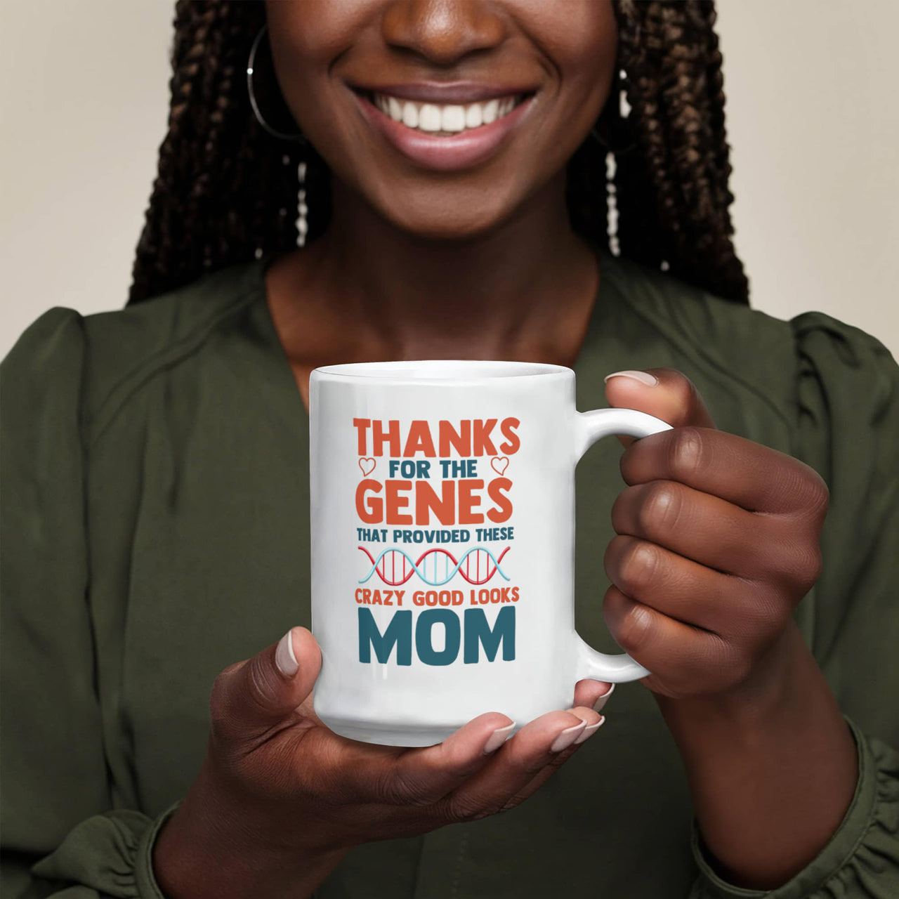 Funny White Ceramic Mug for Mom - Mother's Day Gift - Thanks for the Genes