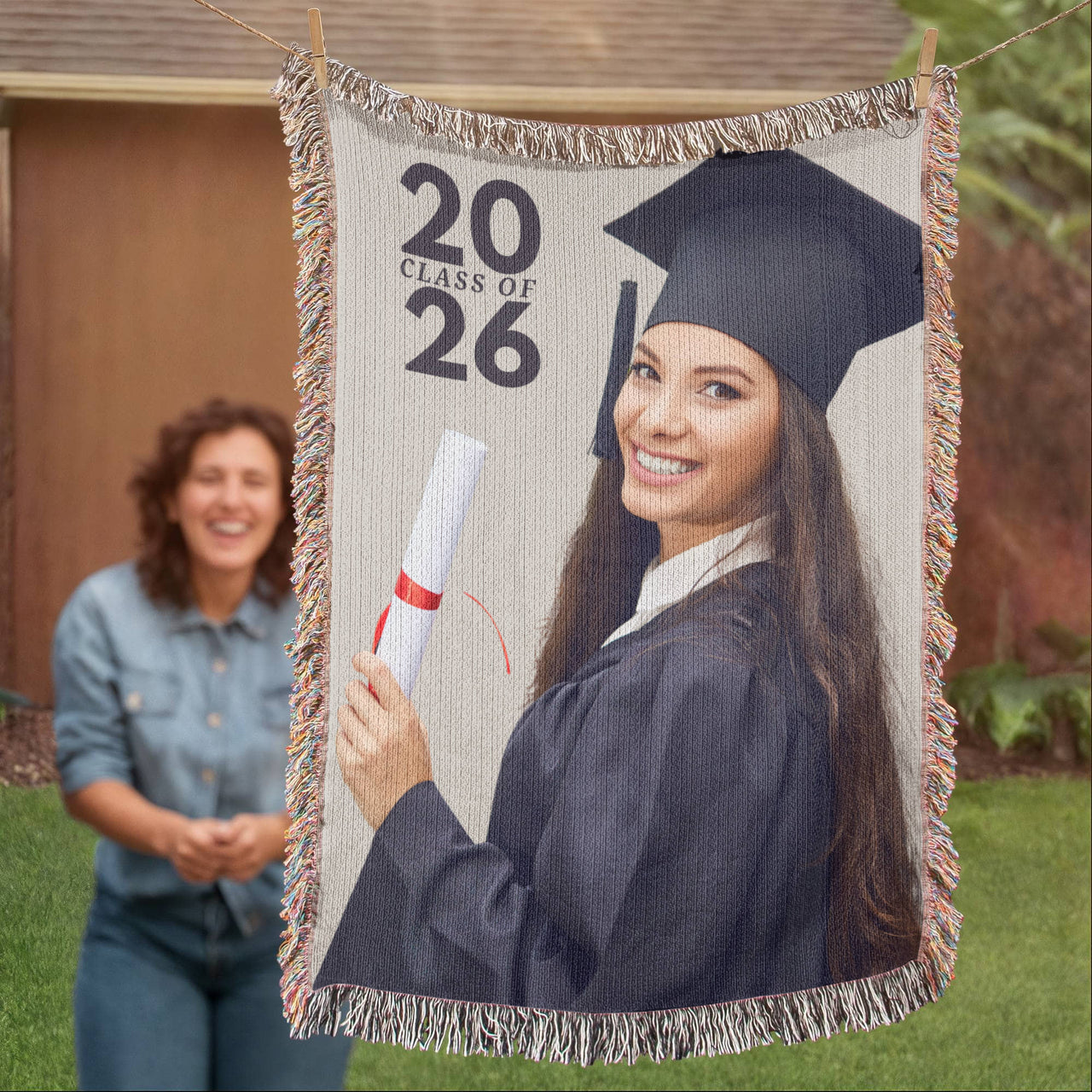 Photo Heirloom Woven Blanket (Portrait) - Graduation personalized