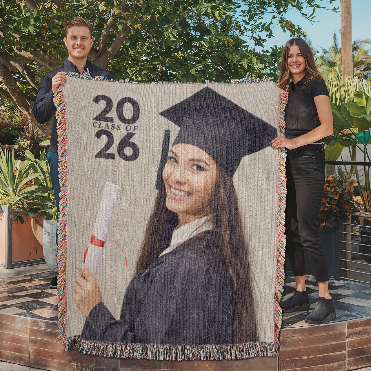 Photo Heirloom Woven Blanket (Portrait) - Graduation personalized