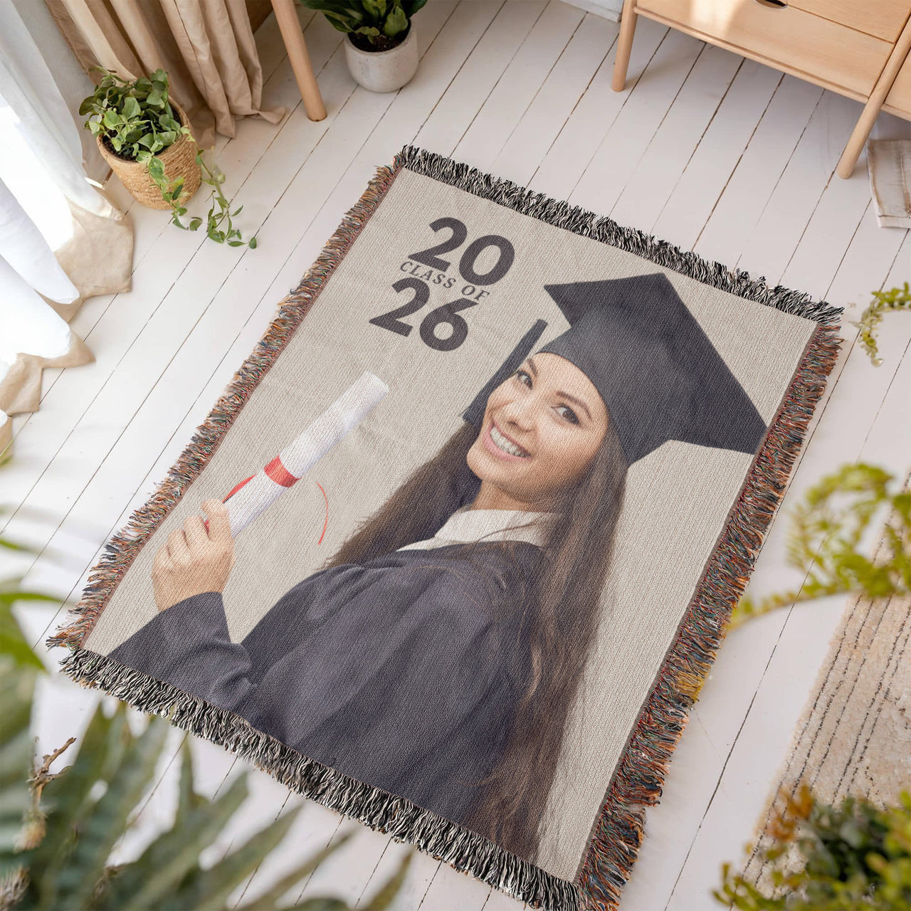 Photo Heirloom Woven Blanket (Portrait) - Graduation personalized