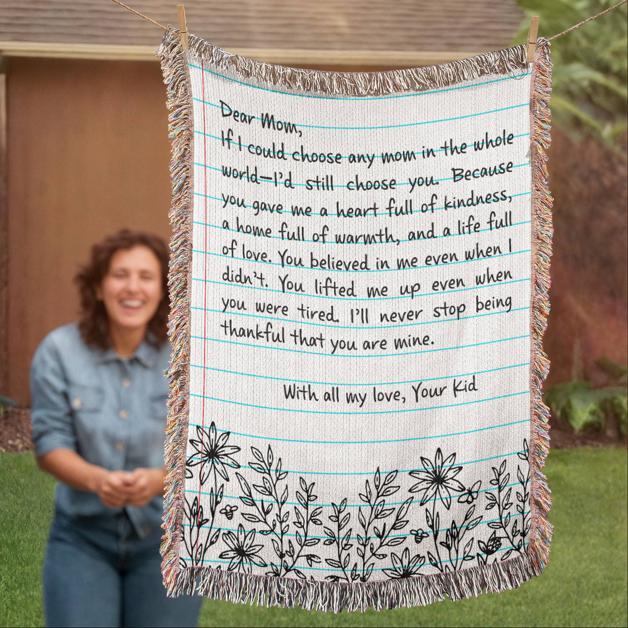 Artwork Heirloom Woven Blanket (Portrait) for Mom - Mother's Day Gift - Letter