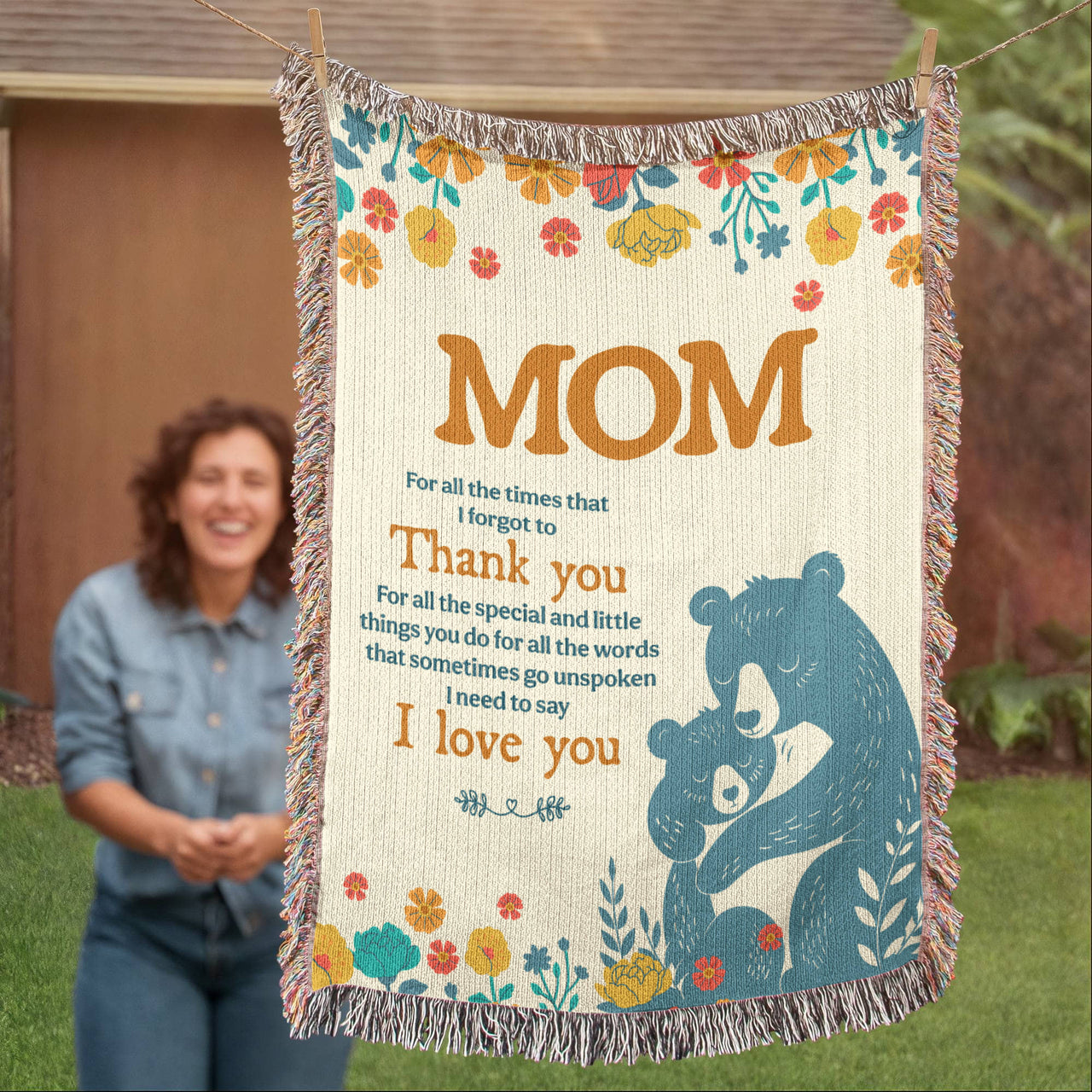 Artwork Heirloom Woven Blanket (Portrait) for Mom - Mother's Day Gift - Thank You