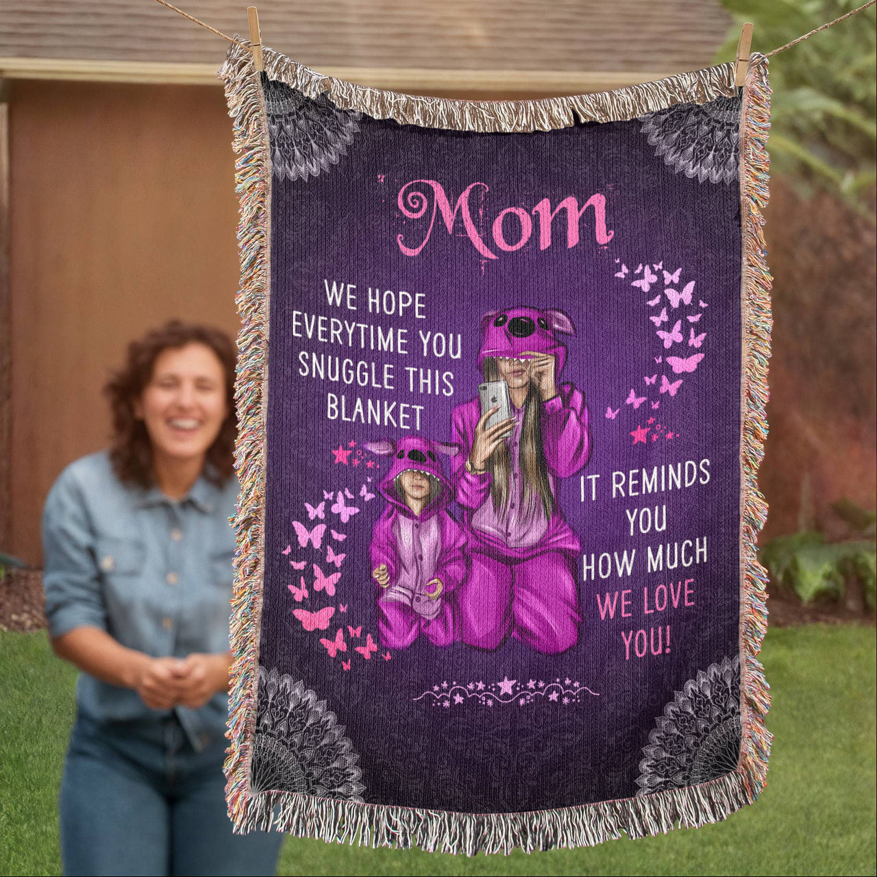 Artwork Heirloom Woven Blanket (Portrait) for Mom - Mother's Day Gift - Love