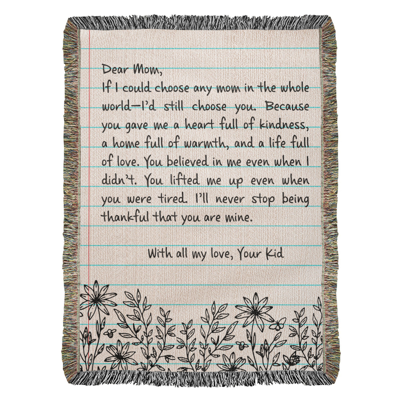 Artwork Heirloom Woven Blanket (Portrait) for Mom - Mother's Day Gift - Letter