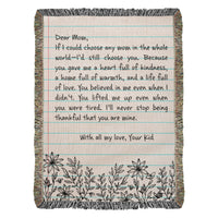 Artwork Heirloom Woven Blanket (Portrait) for Mom - Mother's Day Gift - Letter