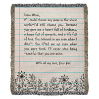 Artwork Heirloom Woven Blanket (Portrait) for Mom - Mother's Day Gift - Letter