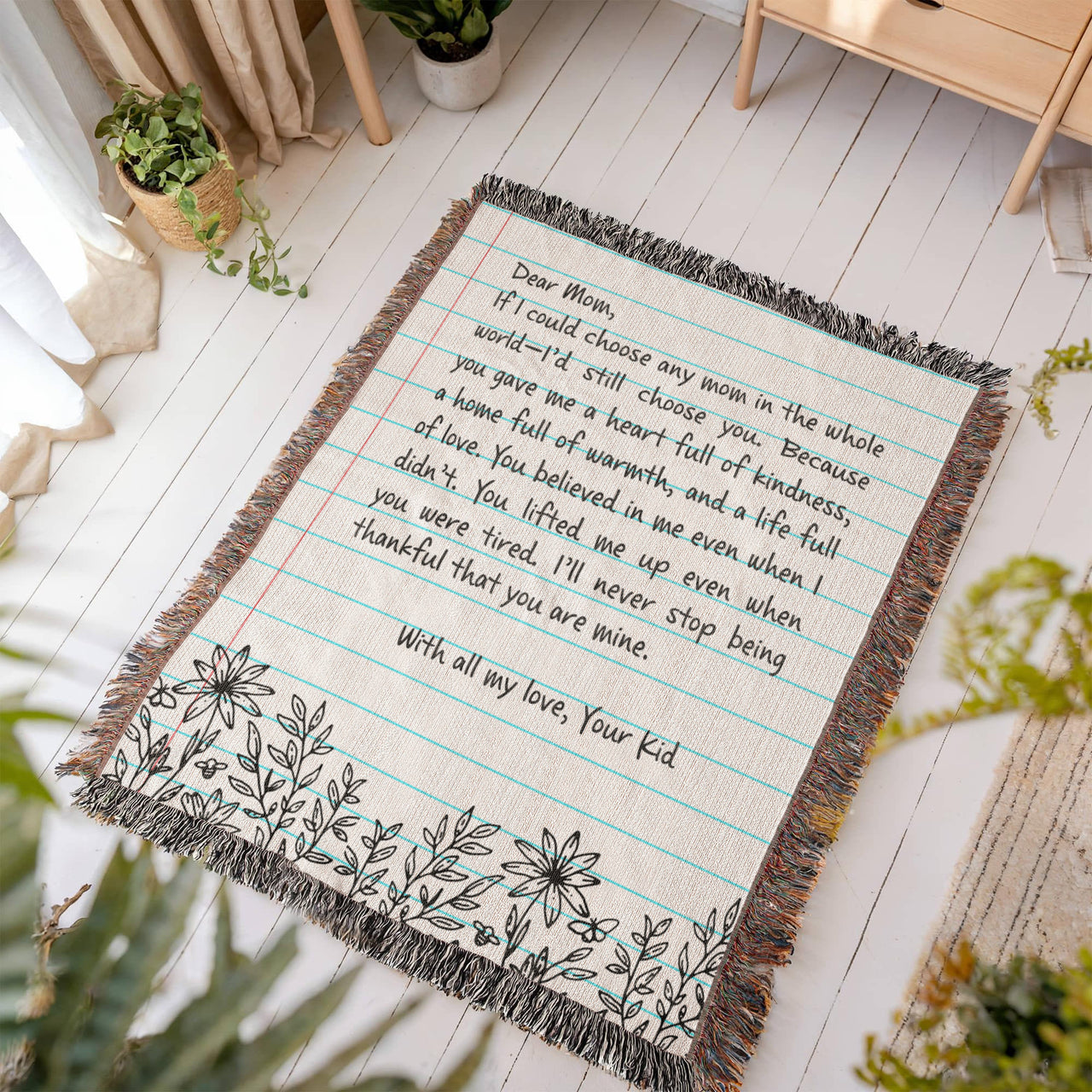 Artwork Heirloom Woven Blanket (Portrait) for Mom - Mother's Day Gift - Letter