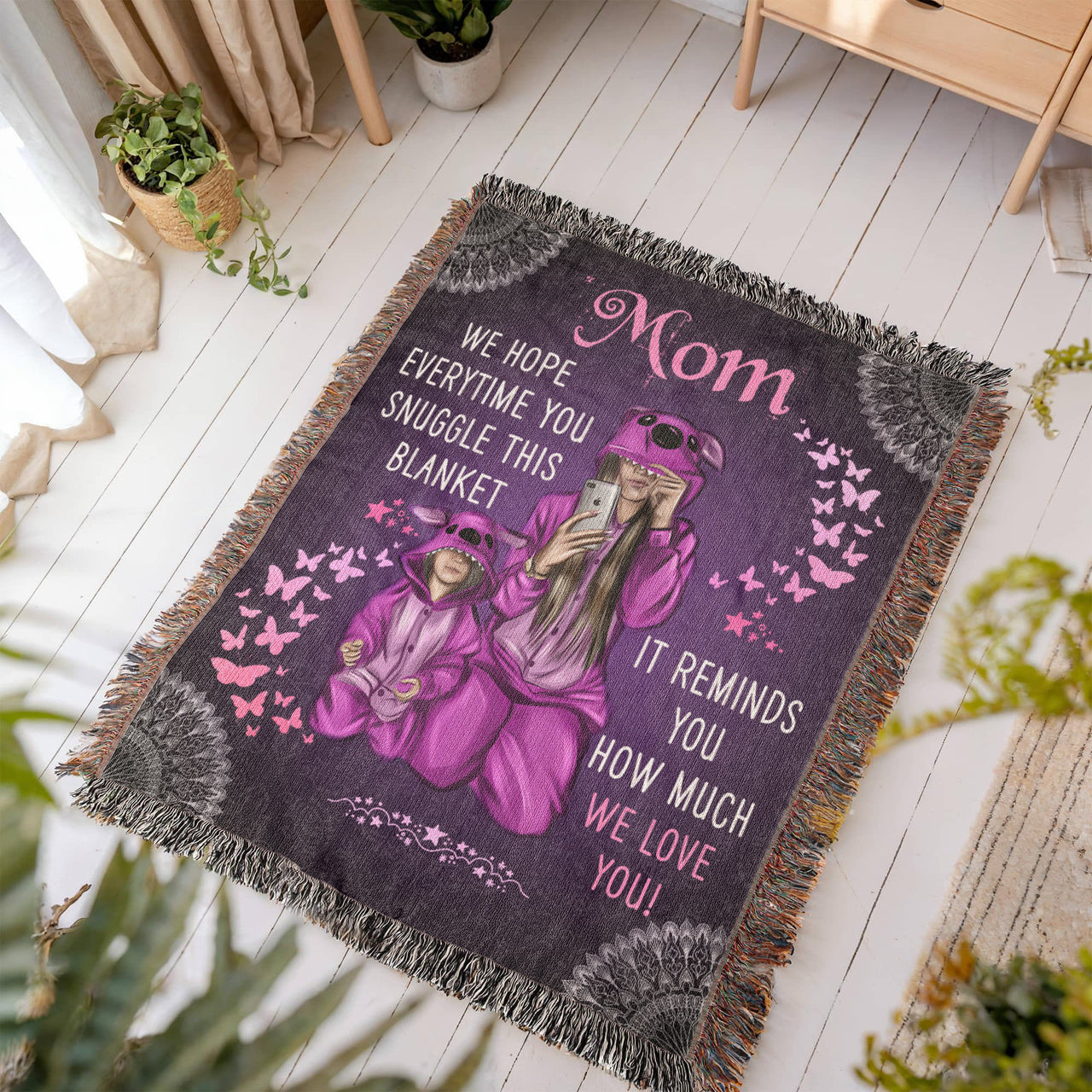 Artwork Heirloom Woven Blanket (Portrait) for Mom - Mother's Day Gift - Love