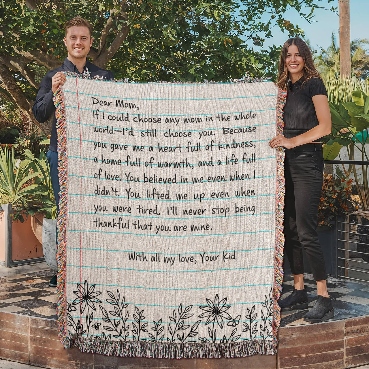 Artwork Heirloom Woven Blanket (Portrait) for Mom - Mother's Day Gift - Letter