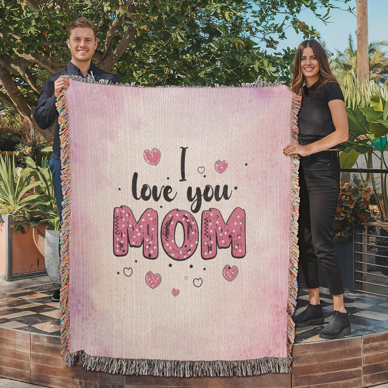 Artwork Heirloom Woven Blanket (Portrait) for Mom - Mother's Day Gift - I Love You Mom