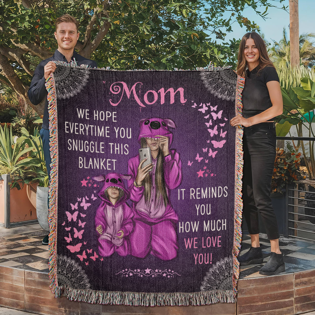 Artwork Heirloom Woven Blanket (Portrait) for Mom - Mother's Day Gift - Love