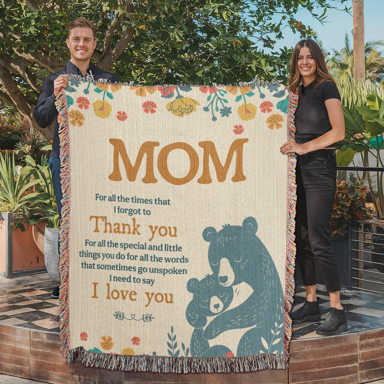 Artwork Heirloom Woven Blanket (Portrait) for Mom - Mother's Day Gift - Thank You