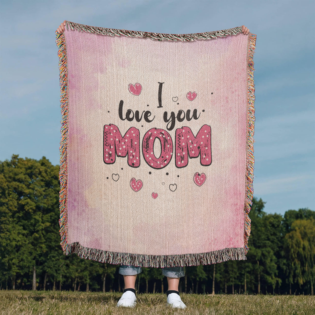 Artwork Heirloom Woven Blanket (Portrait) for Mom - Mother's Day Gift - I Love You Mom