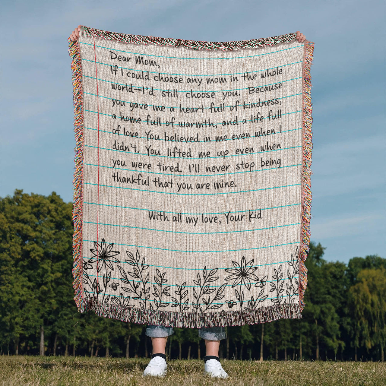 Artwork Heirloom Woven Blanket (Portrait) for Mom - Mother's Day Gift - Letter