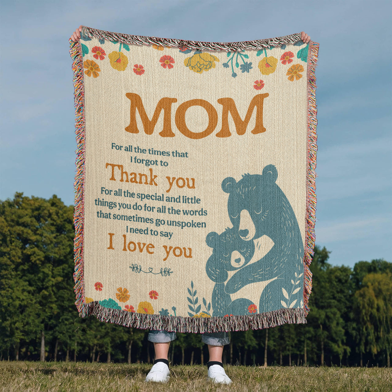 Artwork Heirloom Woven Blanket (Portrait) for Mom - Mother's Day Gift - Thank You