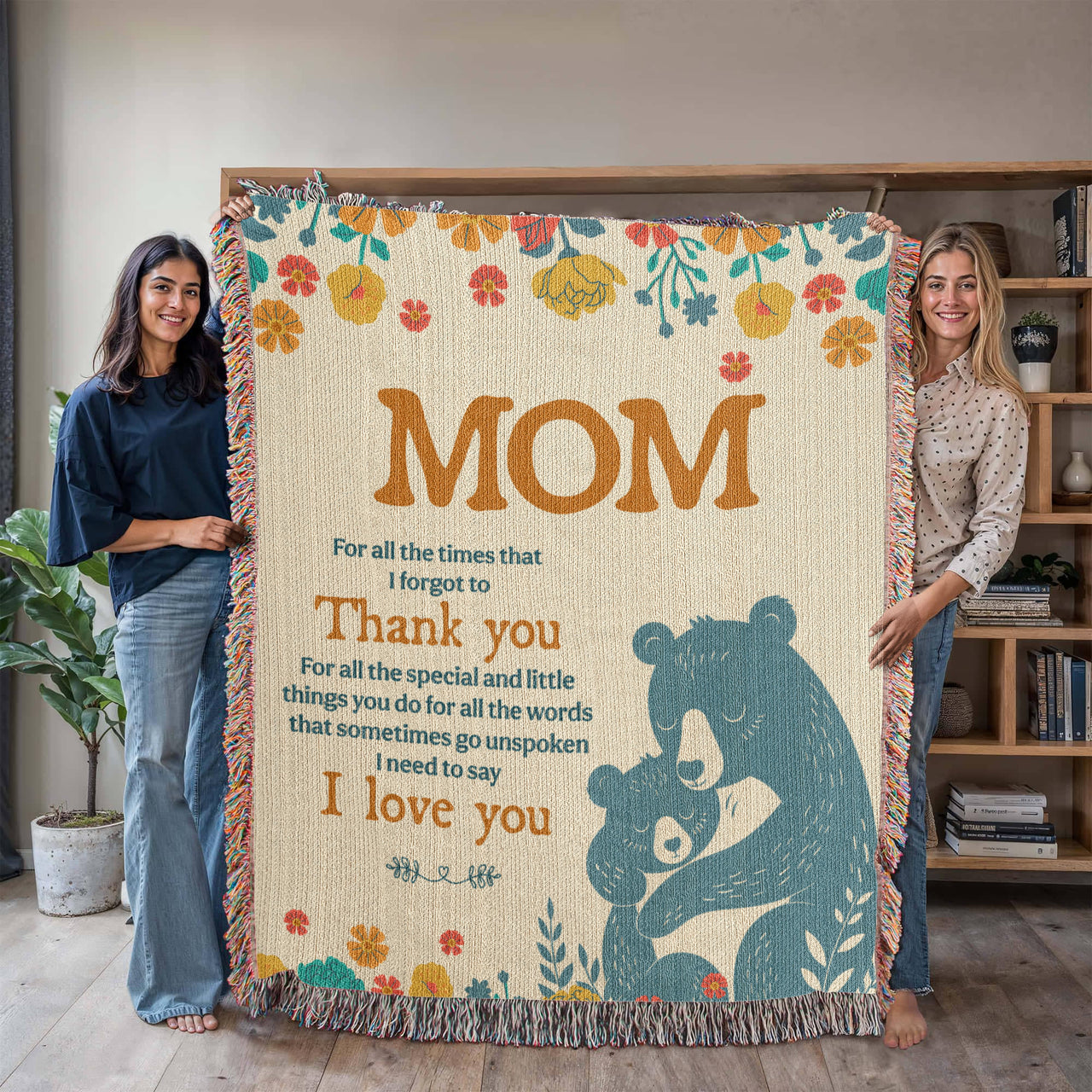 Artwork Heirloom Woven Blanket (Portrait) for Mom - Mother's Day Gift - Thank You