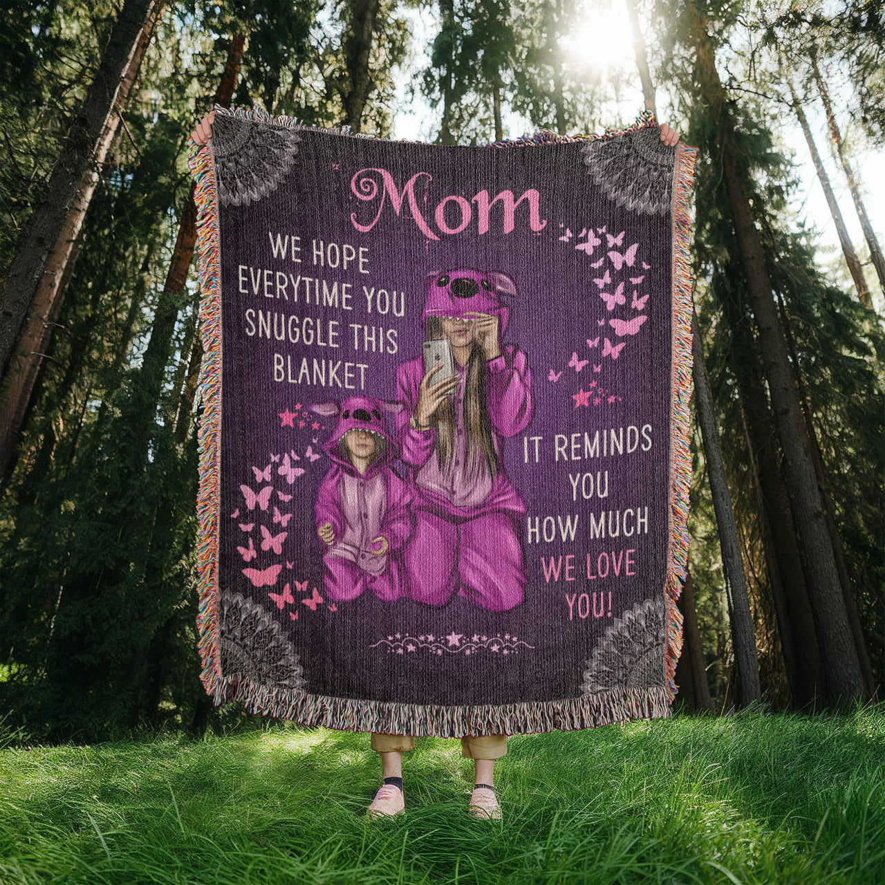 Artwork Heirloom Woven Blanket (Portrait) for Mom - Mother's Day Gift - Love