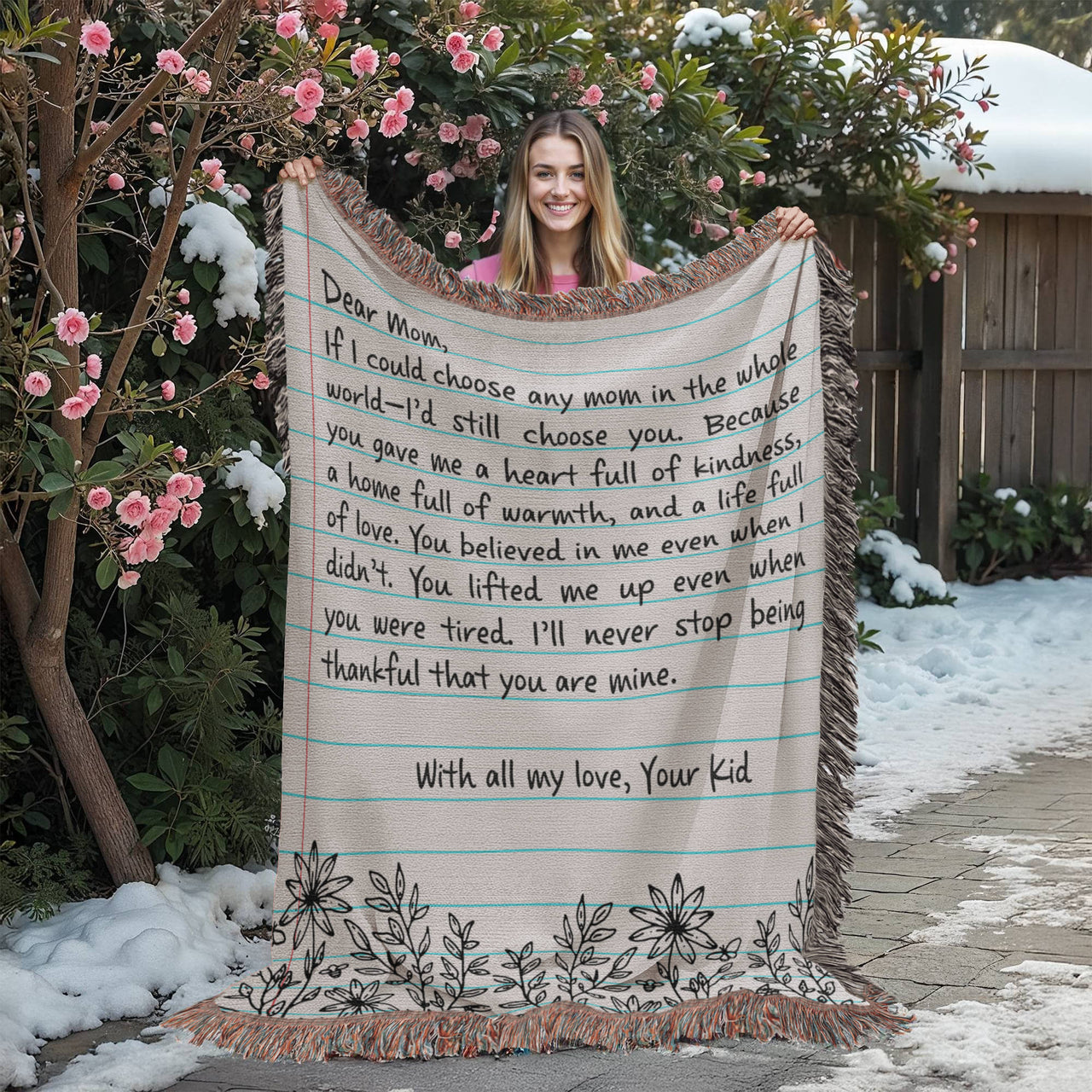 Artwork Heirloom Woven Blanket (Portrait) for Mom - Mother's Day Gift - Letter