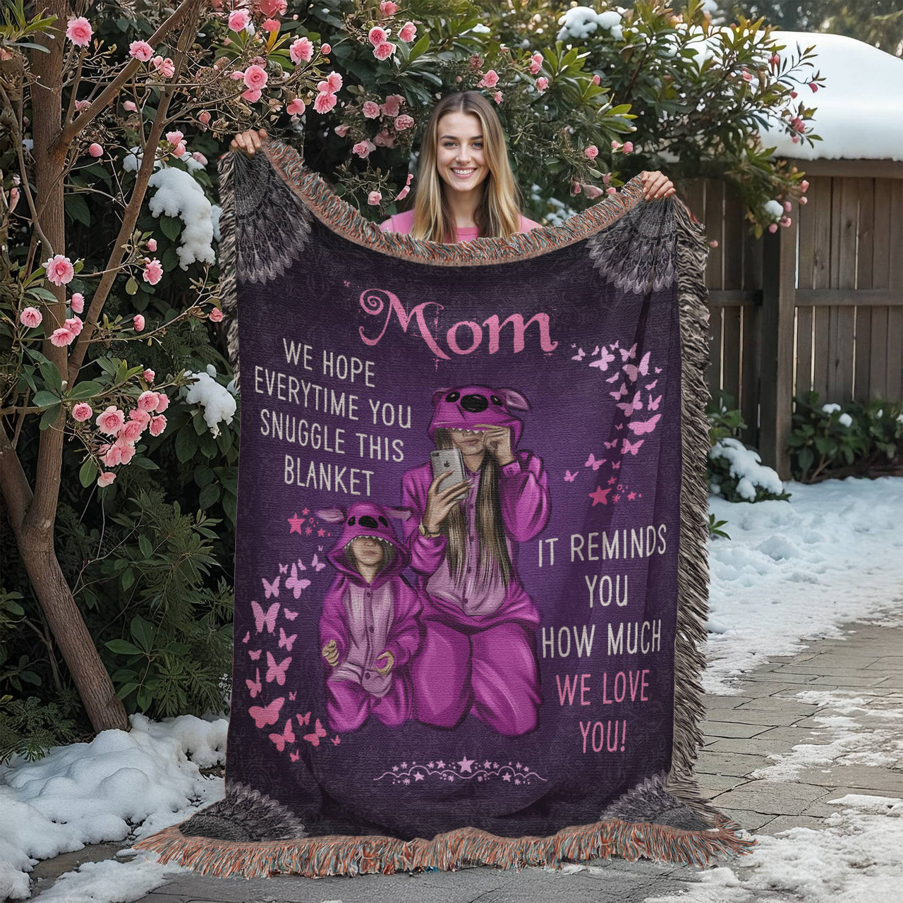 Artwork Heirloom Woven Blanket (Portrait) for Mom - Mother's Day Gift - Love