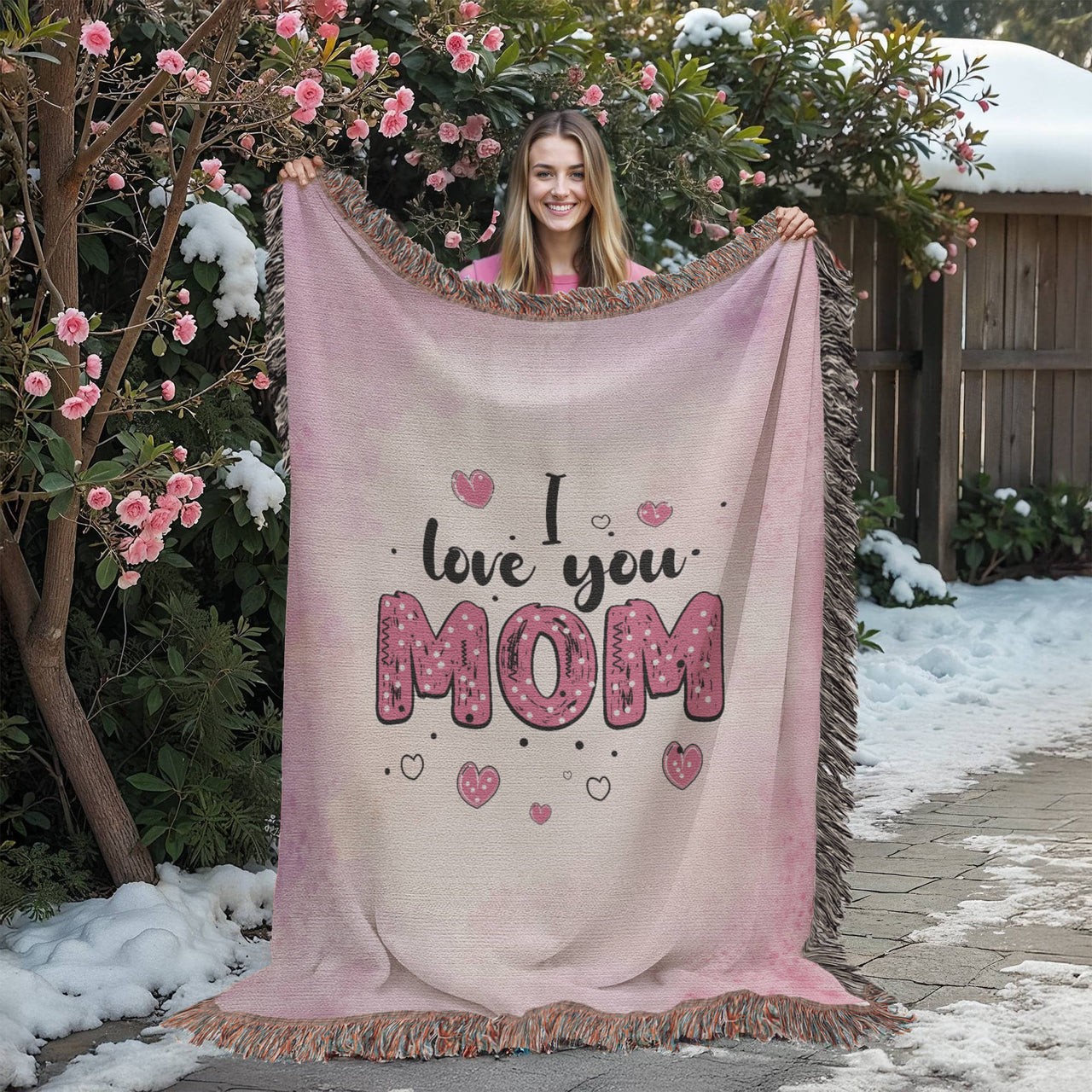Artwork Heirloom Woven Blanket (Portrait) for Mom - Mother's Day Gift - I Love You Mom