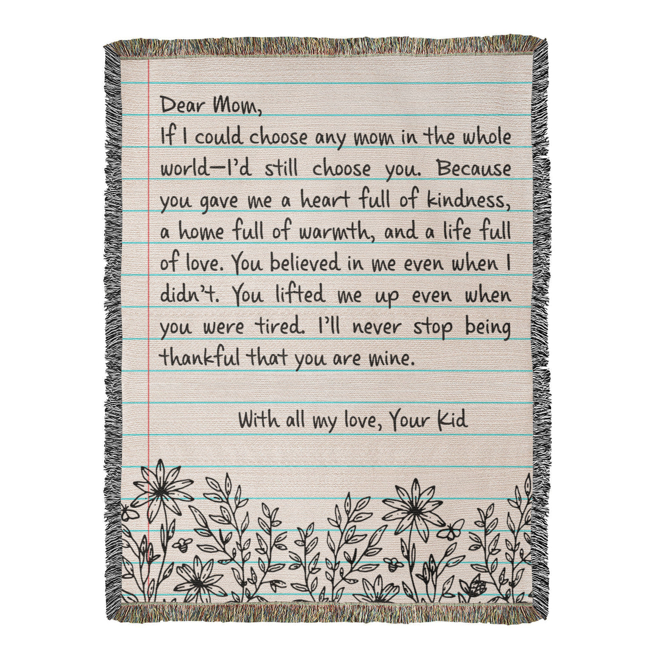 Artwork Heirloom Woven Blanket (Portrait) for Mom - Mother's Day Gift - Letter