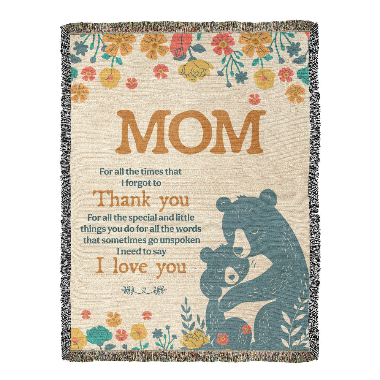 Artwork Heirloom Woven Blanket (Portrait) for Mom - Mother's Day Gift - Thank You