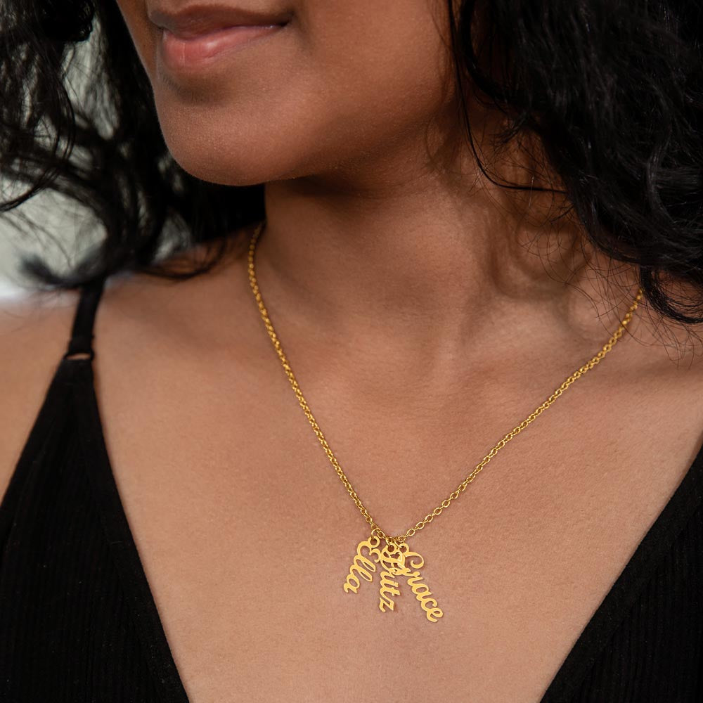 Multi Vertical Name Necklace with Kids Name for Her - Mother's Day Gift