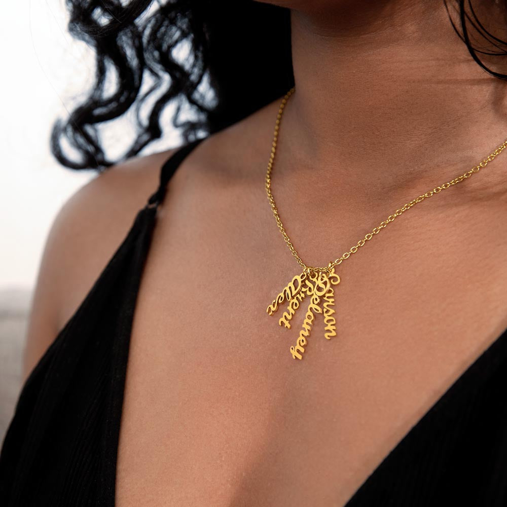 Multi Vertical Name Necklace with Kids Name for Her - Mother's Day Gift