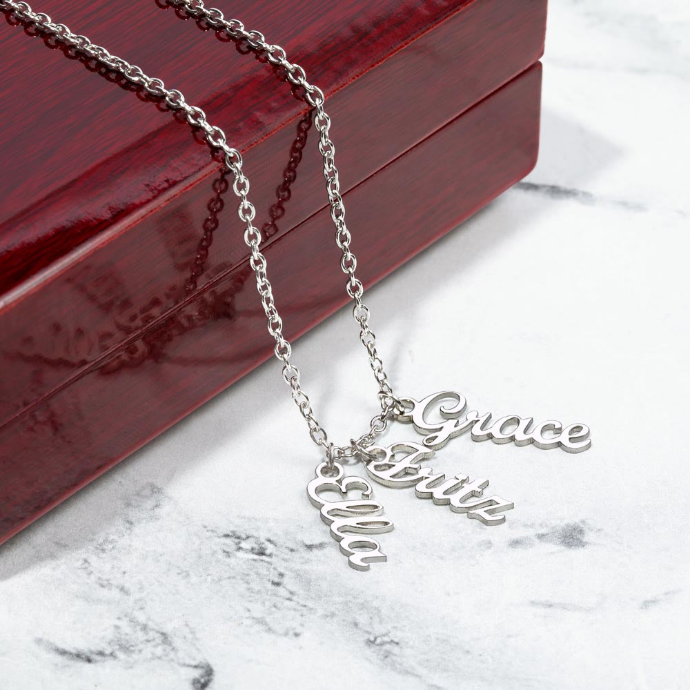 Multi Vertical Name Necklace with Kids Name for Her - Mother's Day Gift