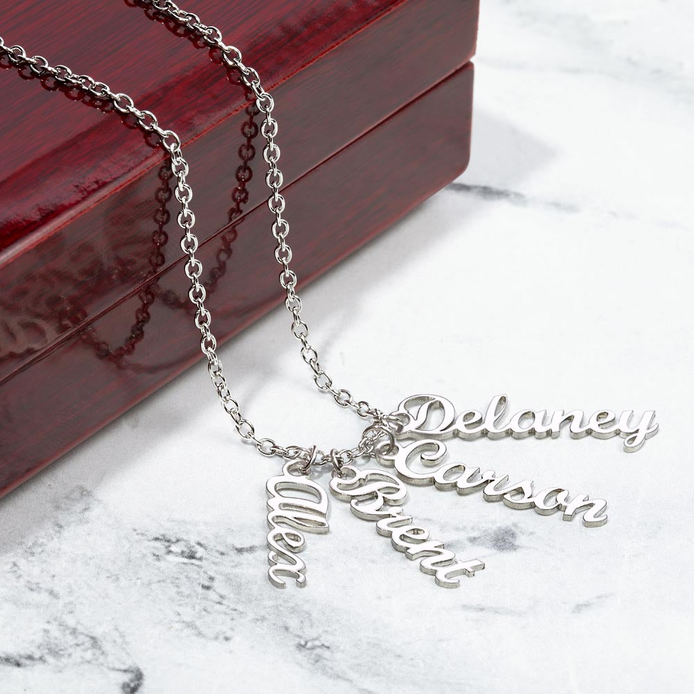Multi Vertical Name Necklace with Kids Name for Her - Mother's Day Gift