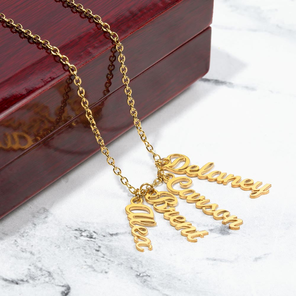 Multi Vertical Name Necklace with Kids Name for Her - Mother's Day Gift