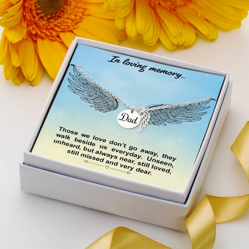 Memorial Necklace for the Loss of a Father – "Dad" Angel Wing Remembrance Keepsake, Sympathy Gift for a Dad in Heaven