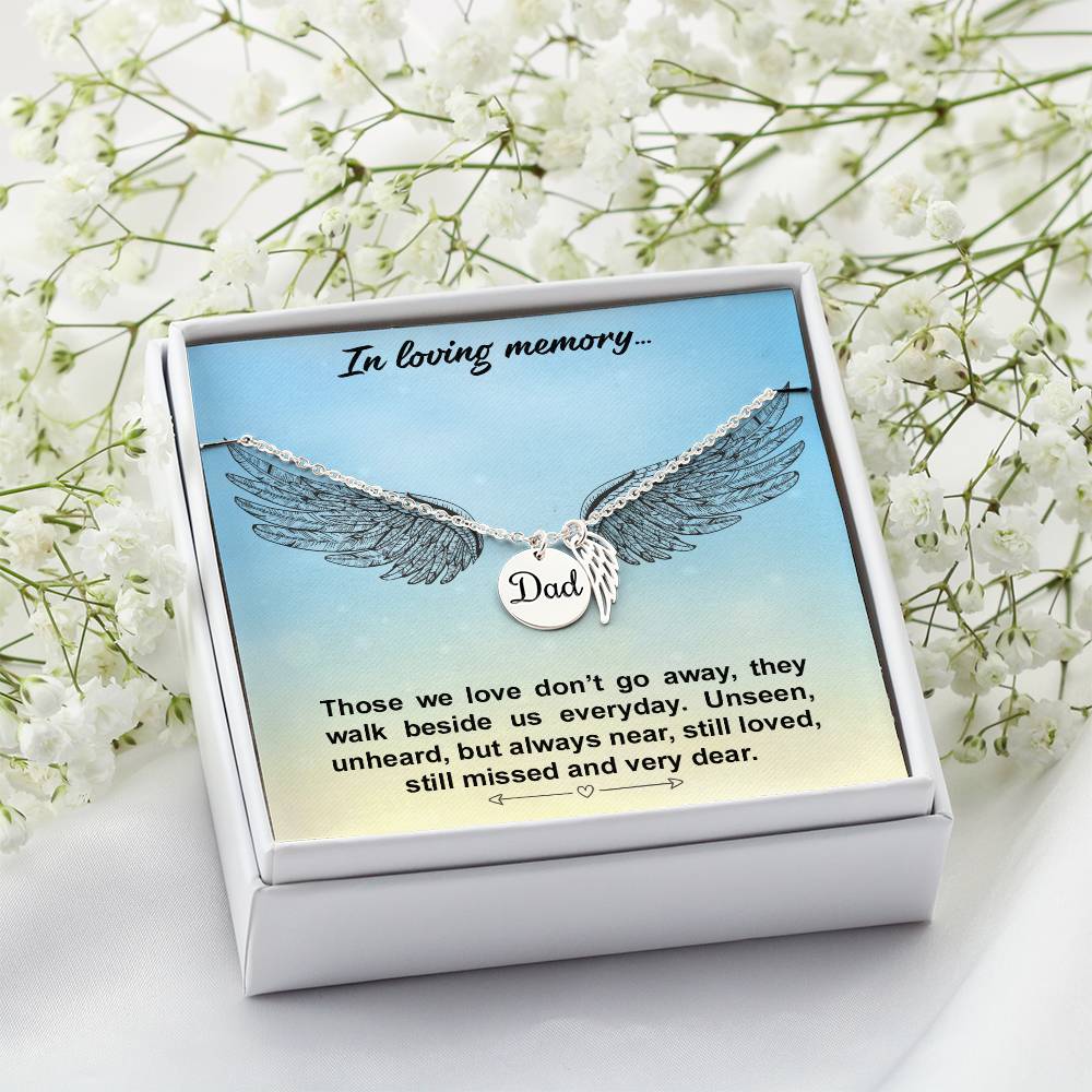 Memorial Necklace for the Loss of a Father – "Dad" Angel Wing Remembrance Keepsake, Sympathy Gift for a Dad in Heaven