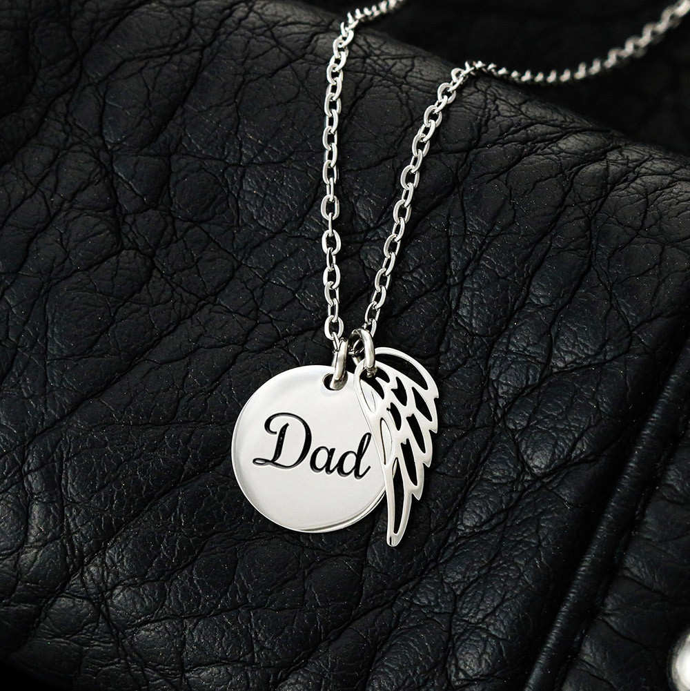 Memorial Necklace for the Loss of a Father – "Dad" Angel Wing Remembrance Keepsake, Sympathy Gift for a Dad in Heaven