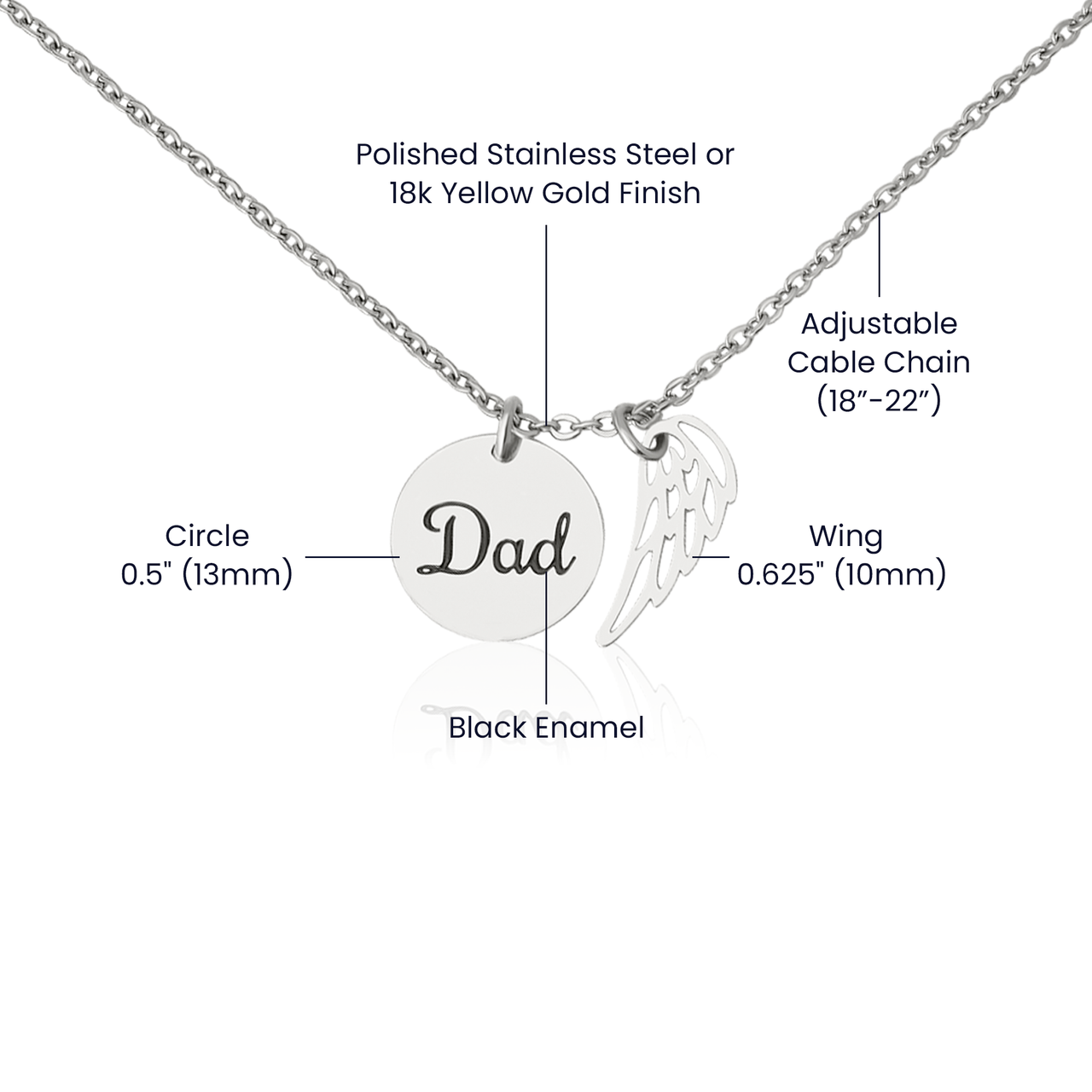 Memorial Necklace for the Loss of a Father – "Dad" Angel Wing Remembrance Keepsake, Sympathy Gift for a Dad in Heaven