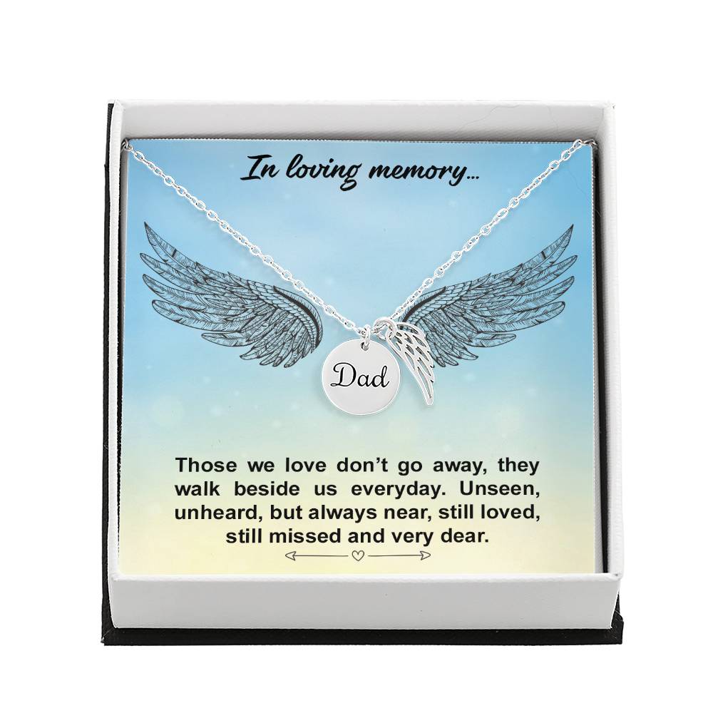 Memorial Necklace for the Loss of a Father – "Dad" Angel Wing Remembrance Keepsake, Sympathy Gift for a Dad in Heaven