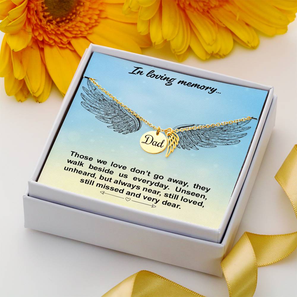 Memorial Necklace for the Loss of a Father – "Dad" Angel Wing Remembrance Keepsake, Sympathy Gift for a Dad in Heaven