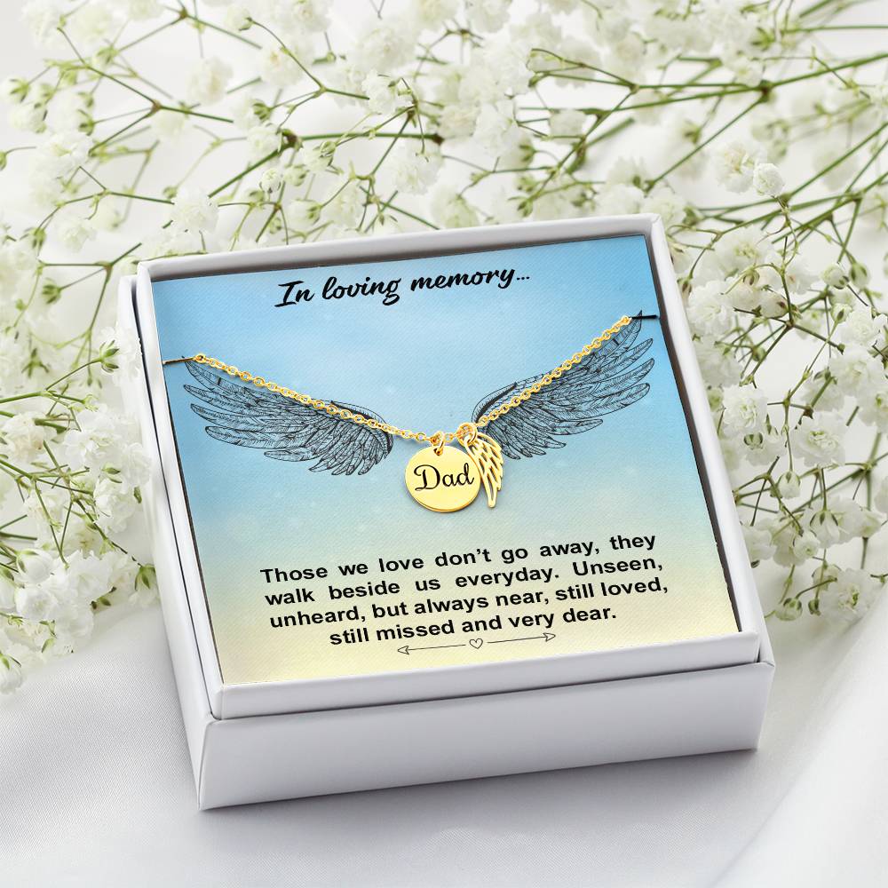 Memorial Necklace for the Loss of a Father – "Dad" Angel Wing Remembrance Keepsake, Sympathy Gift for a Dad in Heaven