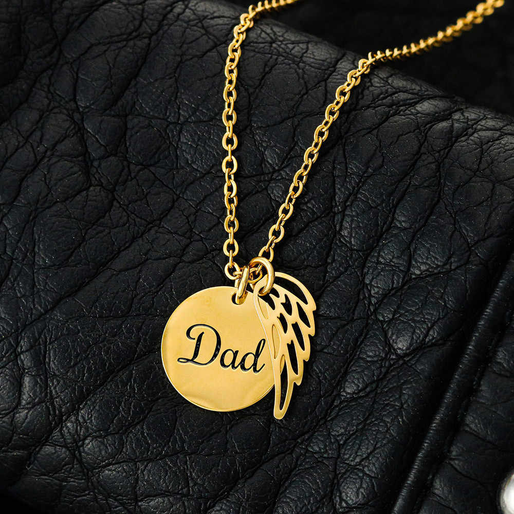 Memorial Necklace for the Loss of a Father – "Dad" Angel Wing Remembrance Keepsake, Sympathy Gift for a Dad in Heaven