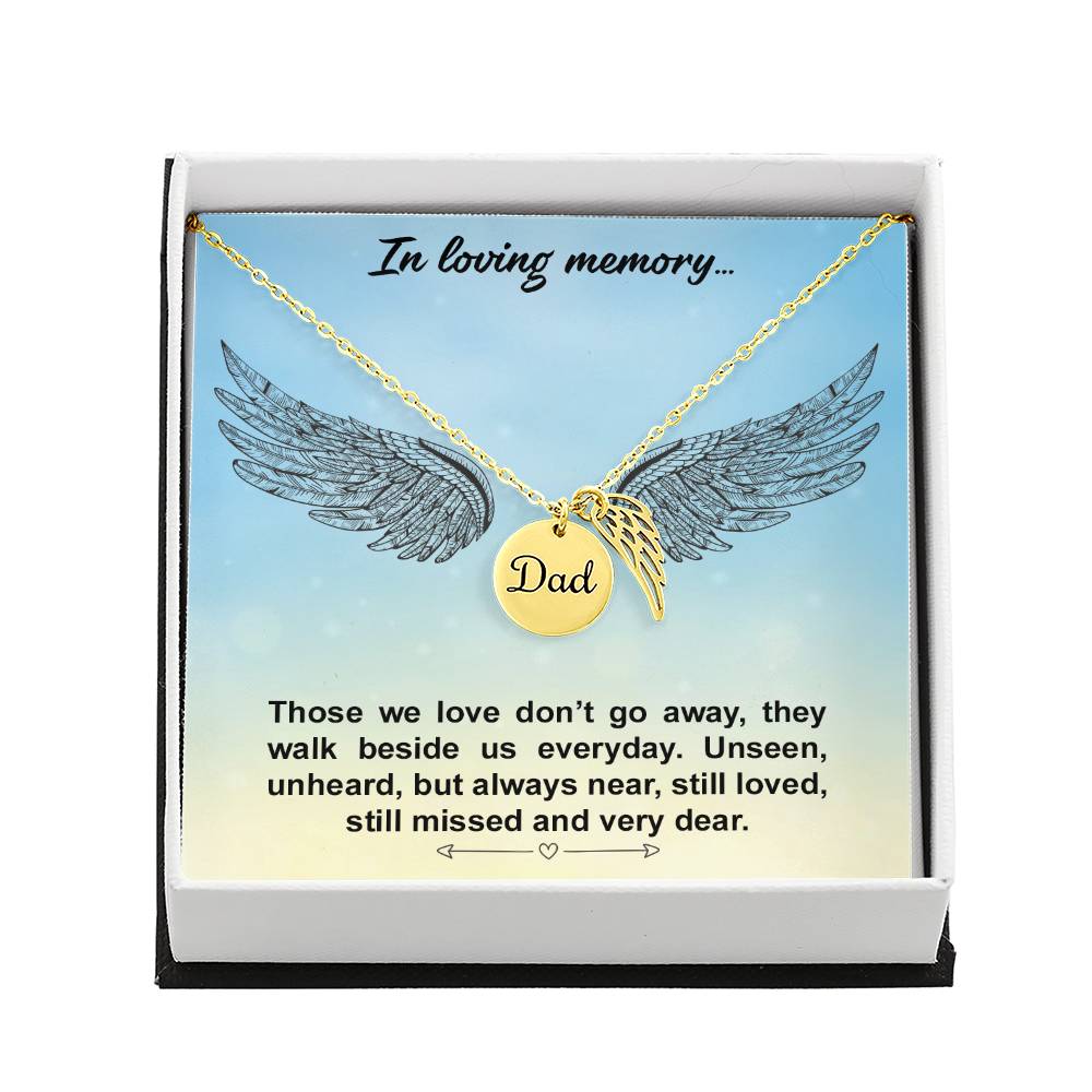 Memorial Necklace for the Loss of a Father – "Dad" Angel Wing Remembrance Keepsake, Sympathy Gift for a Dad in Heaven